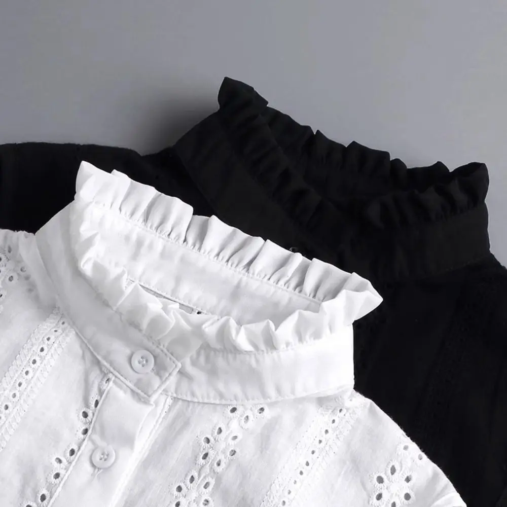 

Белый съемный воротник-стойка с кружевными вставками, регулируемый, в корейском стиле, с вырезами, имитация полупердевки, черный