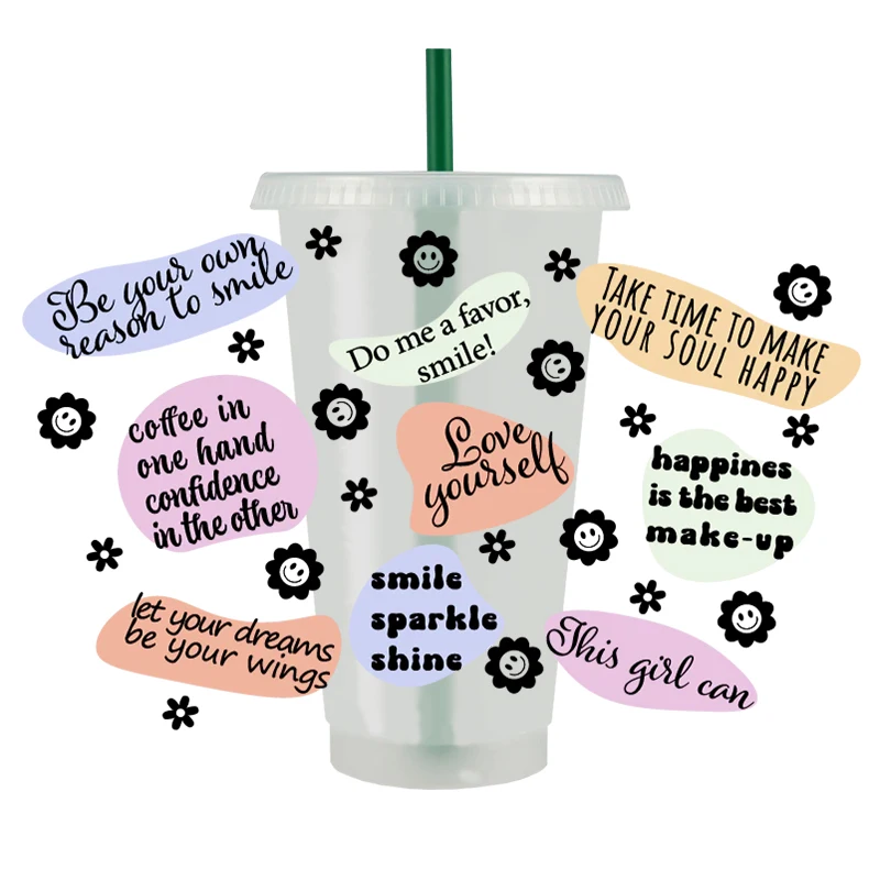 24oz Cup Wrap Transfer Stickers for Glass Rub on Transfers Waterproof Cup Stickers Decals for DIY Crafts Coffee Tea Party Favors