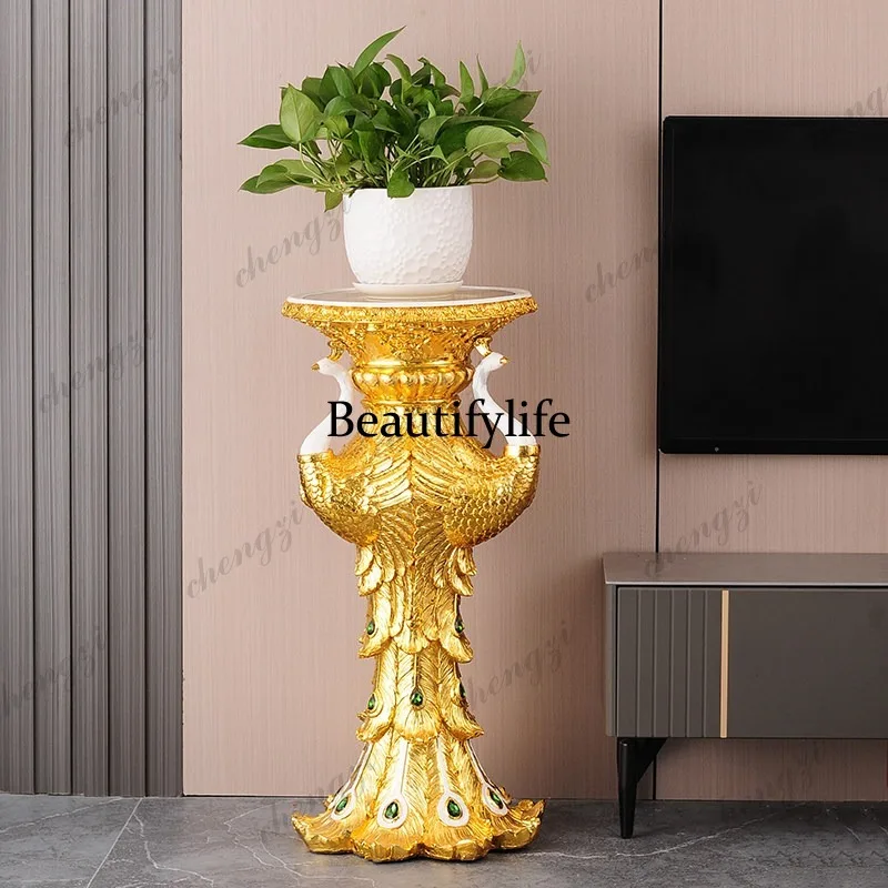 European style, flower stand floor-to-ceiling ornament next to the TV cabinet in the living room, flower several American