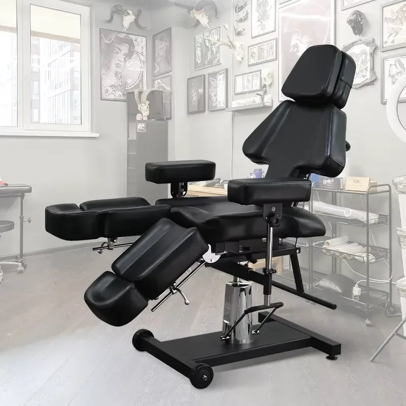 Manufacturer Luxury Black Split Legs Adjustable Tattoo Chair Hydraulic Tattoo Bed Electric Beauty Salon