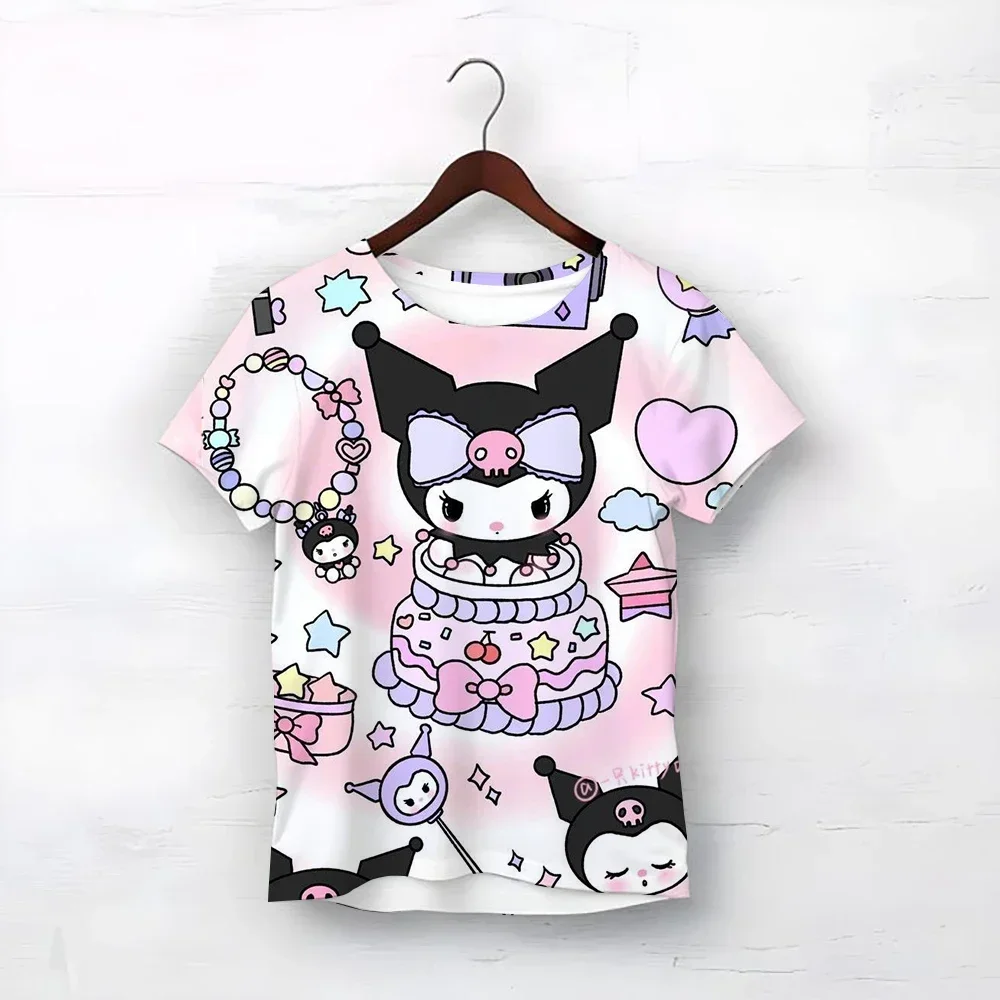

Cute Hello Kitty Short Sleeve Kids Girl kuromi Tshirt Sports T-shirt Kawaii Fashion Anime Cartoon Children Clothes Baby Tops