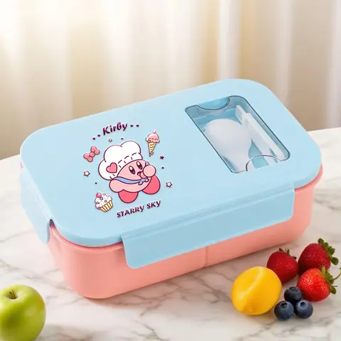 Stars Kirbys Lunch Boxs with Cutlery Boys Girls Kawaii Anime Pattern Bento Box Kid Adult Fashion Cartoon Rice Box Food Container
