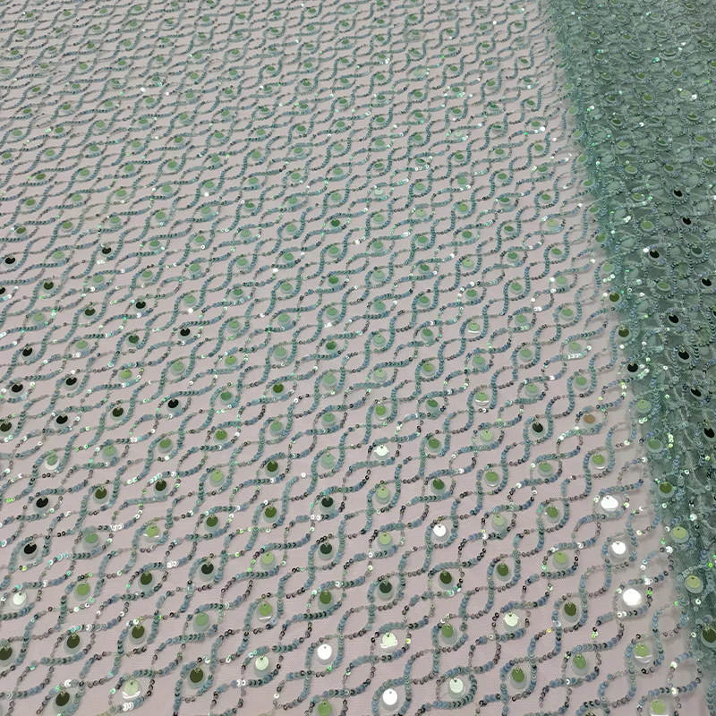 French purple mesh fabric, African small sequin spiral mesh sequin embroidery fabric for wedding dress and evening gown sewing