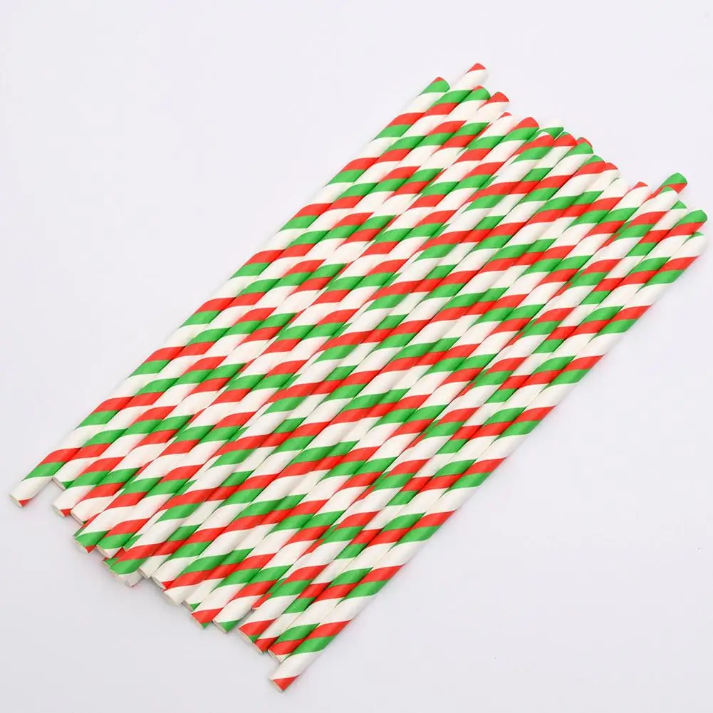 100 Pcs Great Christmas Paper Straws  Degradable Sturdy Xmas Paper Straws  Anti-deformed Christmas Paper Straws