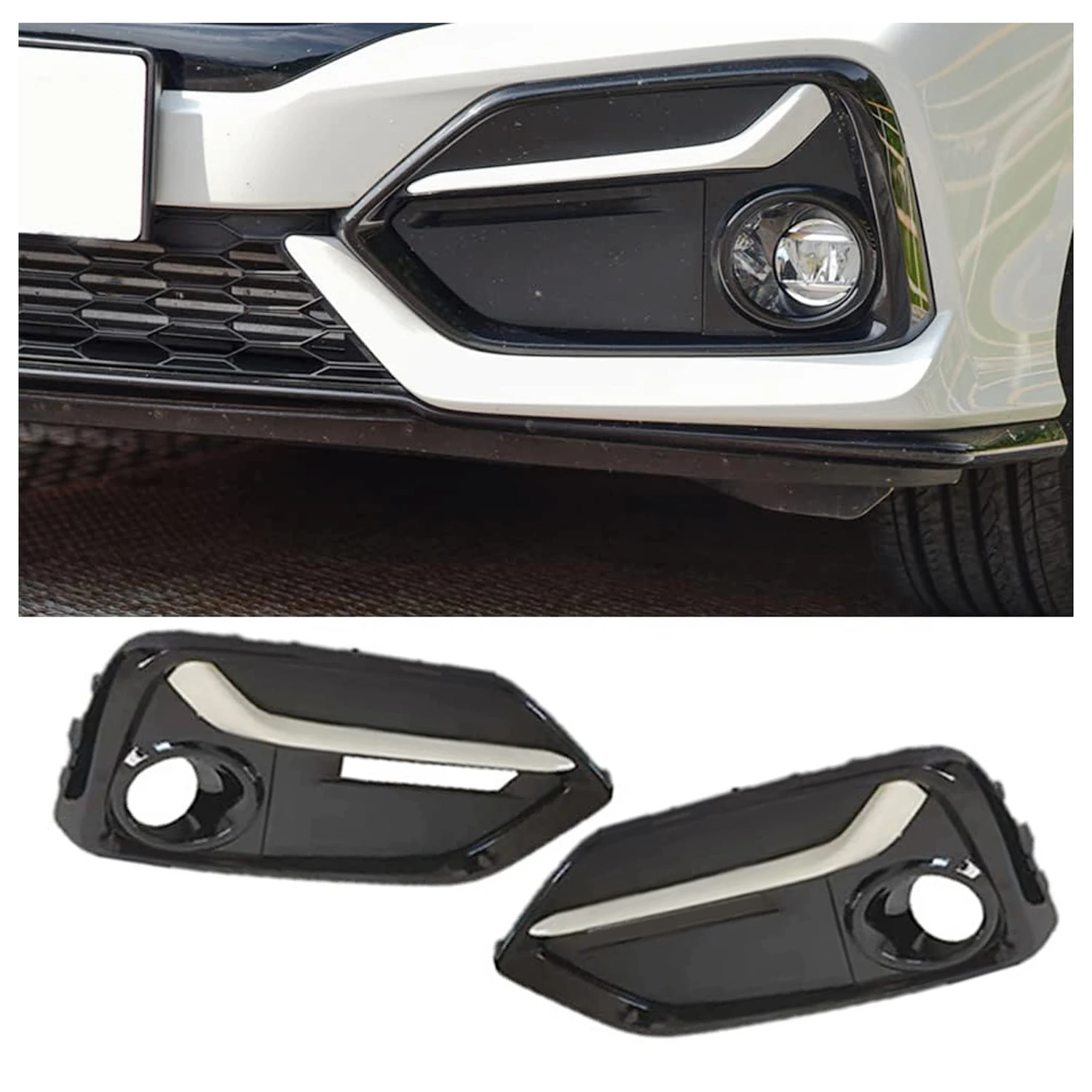 VEHICULOS 1Pair New Front Bumper Fog Light Cover For Honda Civic 2020-2021 Hatchback White Left+Right