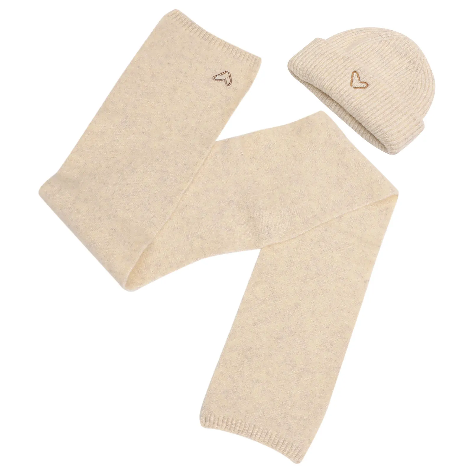 مجموعة واحدة من وشاح القبعة الدافئة الصغيرة المطرزة على شكل قلب للشتاء، مواد آمنة، قبعة دافئة مريحة ومريحة