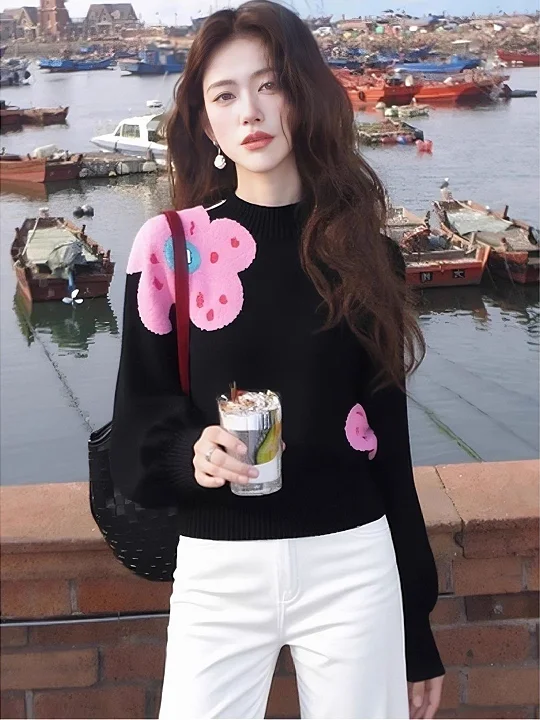 

Stunning ort Knitted Sweater Base Layer Inner Wear Luxury Feel Korean Sle Winter Faion Women's Loose Fit Print Top