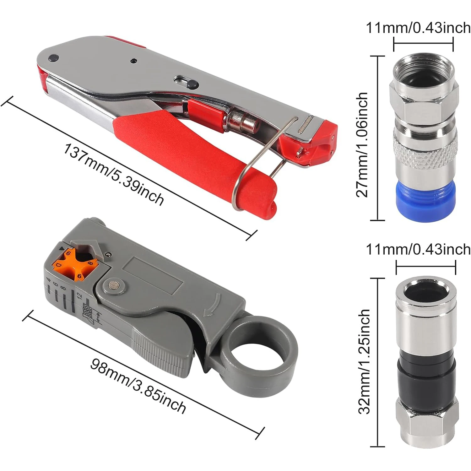 Coax Cable Crimper Kit Tool for RG6 RG59 Coaxial Compression Tool Fitting Wire Stripper with 20pcs F Compression Connectors