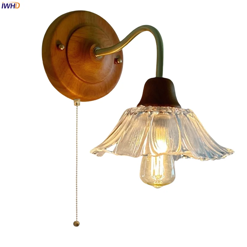 

IWHD Clear Flower Glass LED Wall Lamp For Bedroom Bedside Living Room Bathroom Mirror Night Light Nordic Modern Aplique Pared