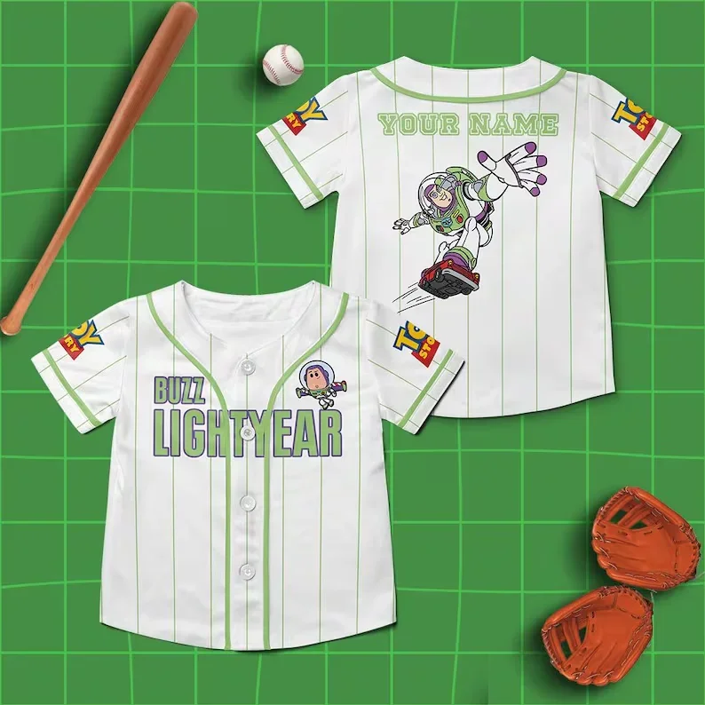 Potdemiel 2025 قصة لعبة مخصصة الطنانة الخفيفة البيسبول جيرسي شخصية وودي الأطفال الشباب جيرسي الكبار ديزني