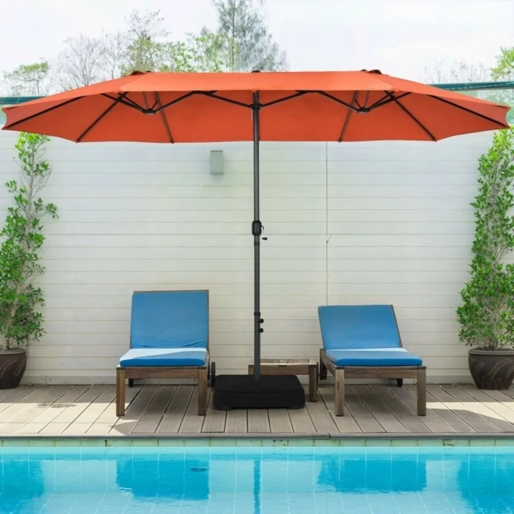 

15' Double-Sided Canopy Patio Outdoor Umbrella Market w/Convenient Hand-Crank