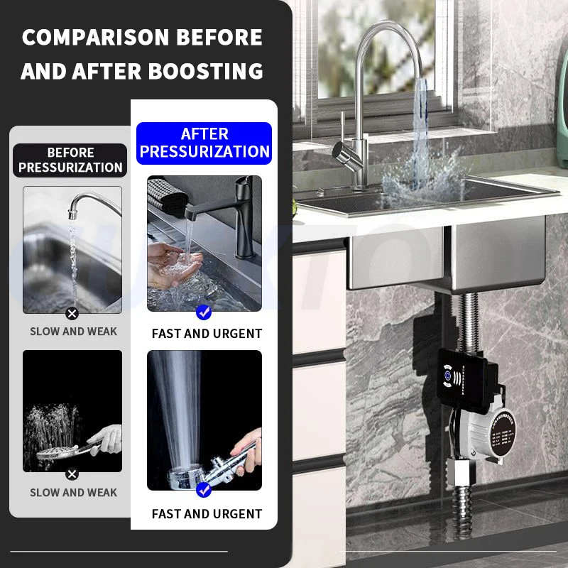 Water Pressure Booster Pump Automatic Water Pressure Booster Pump Intuitive Touch Control Panel 3 Gears Adjustable for Faucets