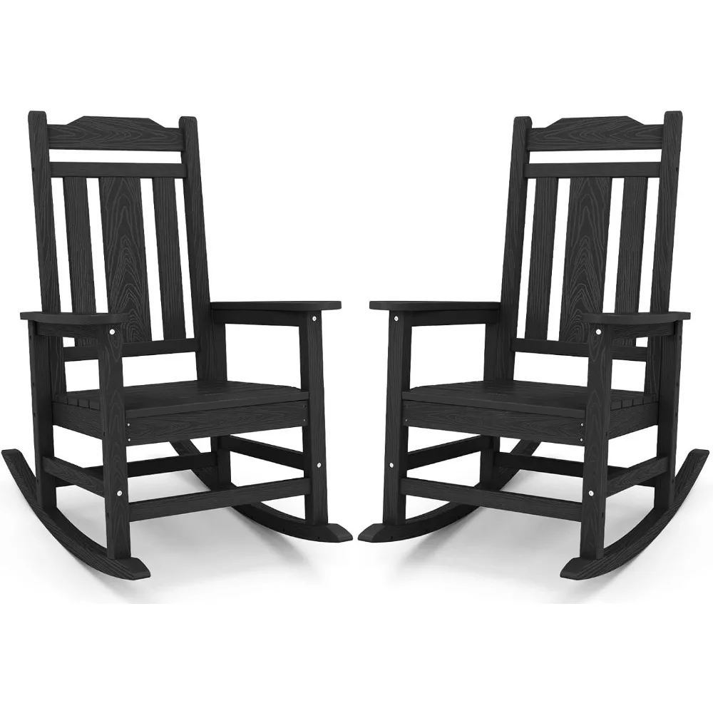 

Black Outdoor Rocking Chair Set of 2, All Weather Patio Rocking Chair, HDPE Poly Rocking Chair for Adults, Heavy Duty Fr