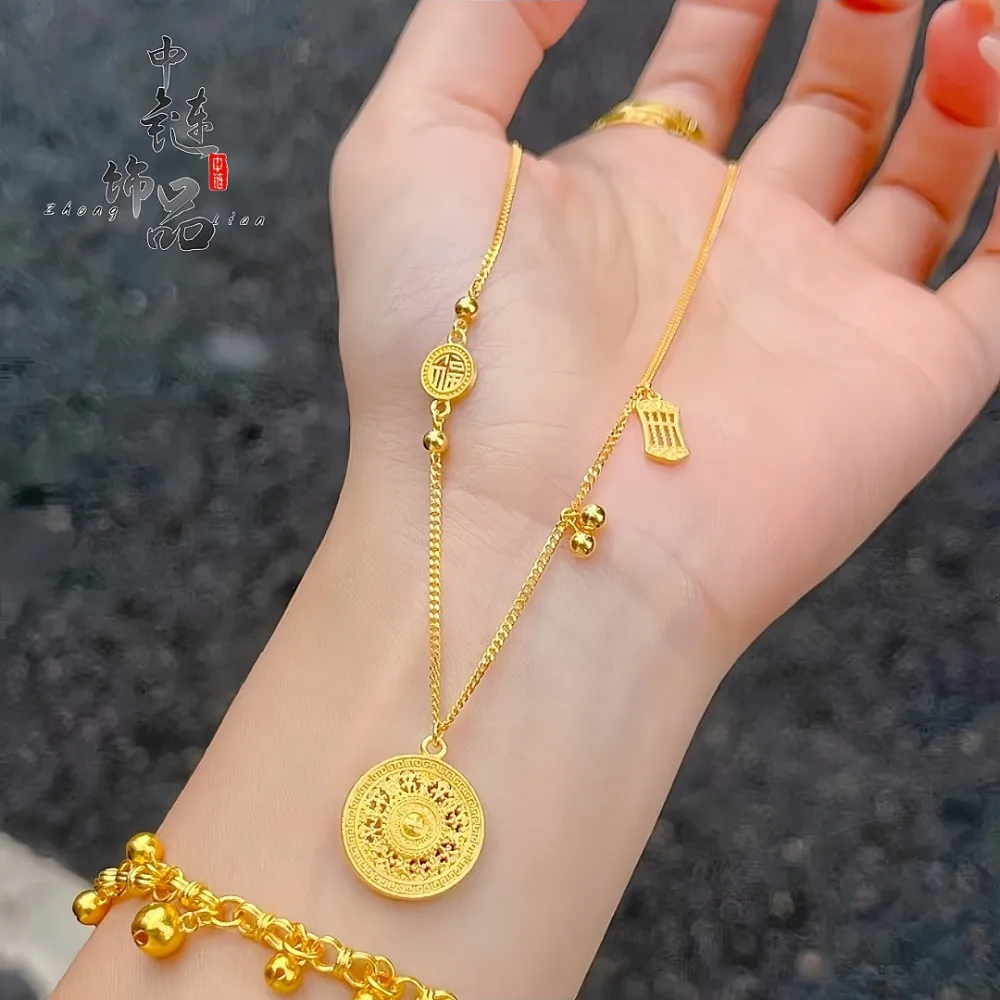 Abacus Fu brand eight treasure compass necklace new Chinese style eight treasure compass national style 9999gold