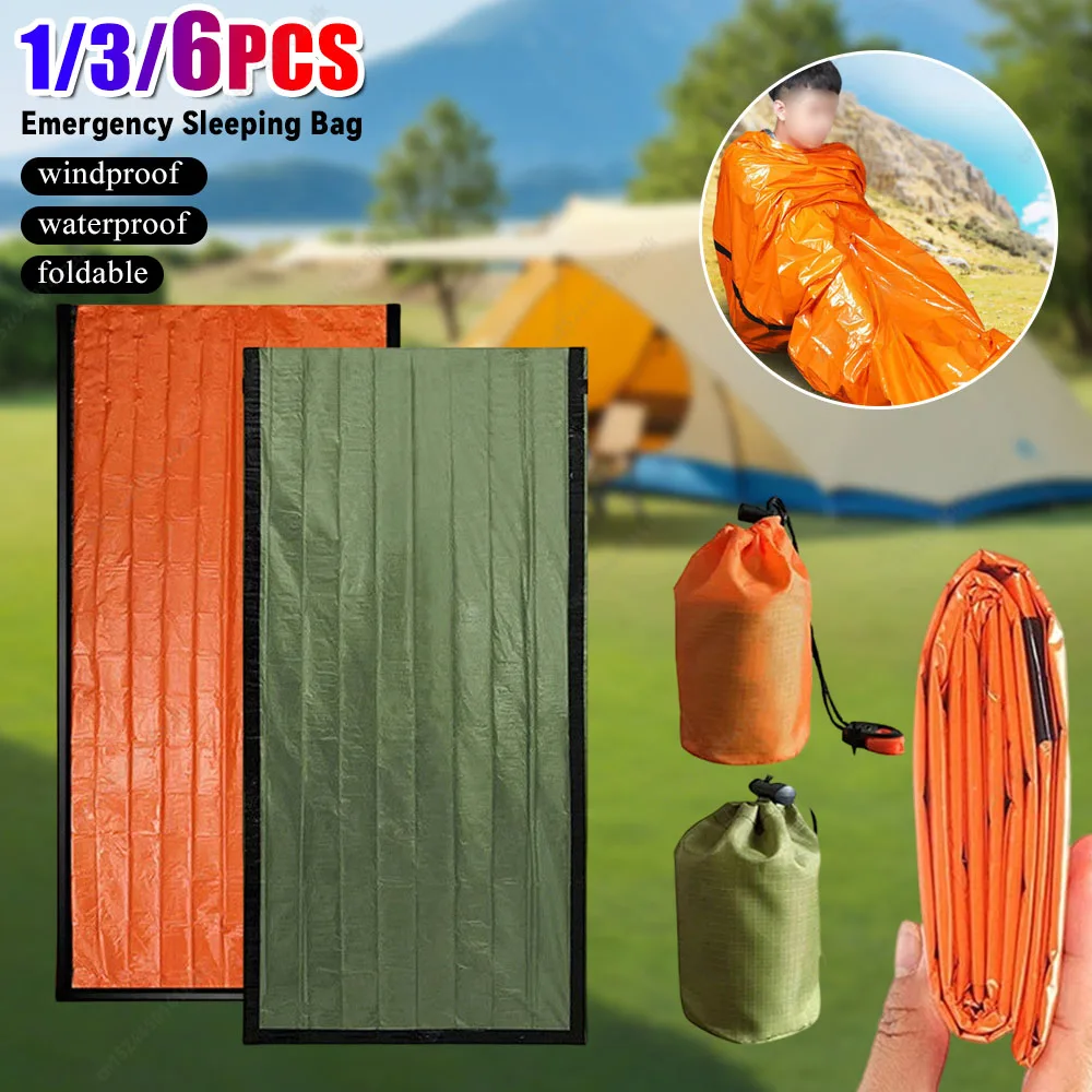 

Emergency Thermal Poncho Blanket 1-6pcs Lightweight Folding Water Resistant Windproof Sunshade Reusable First Aid Camping Mat Pa