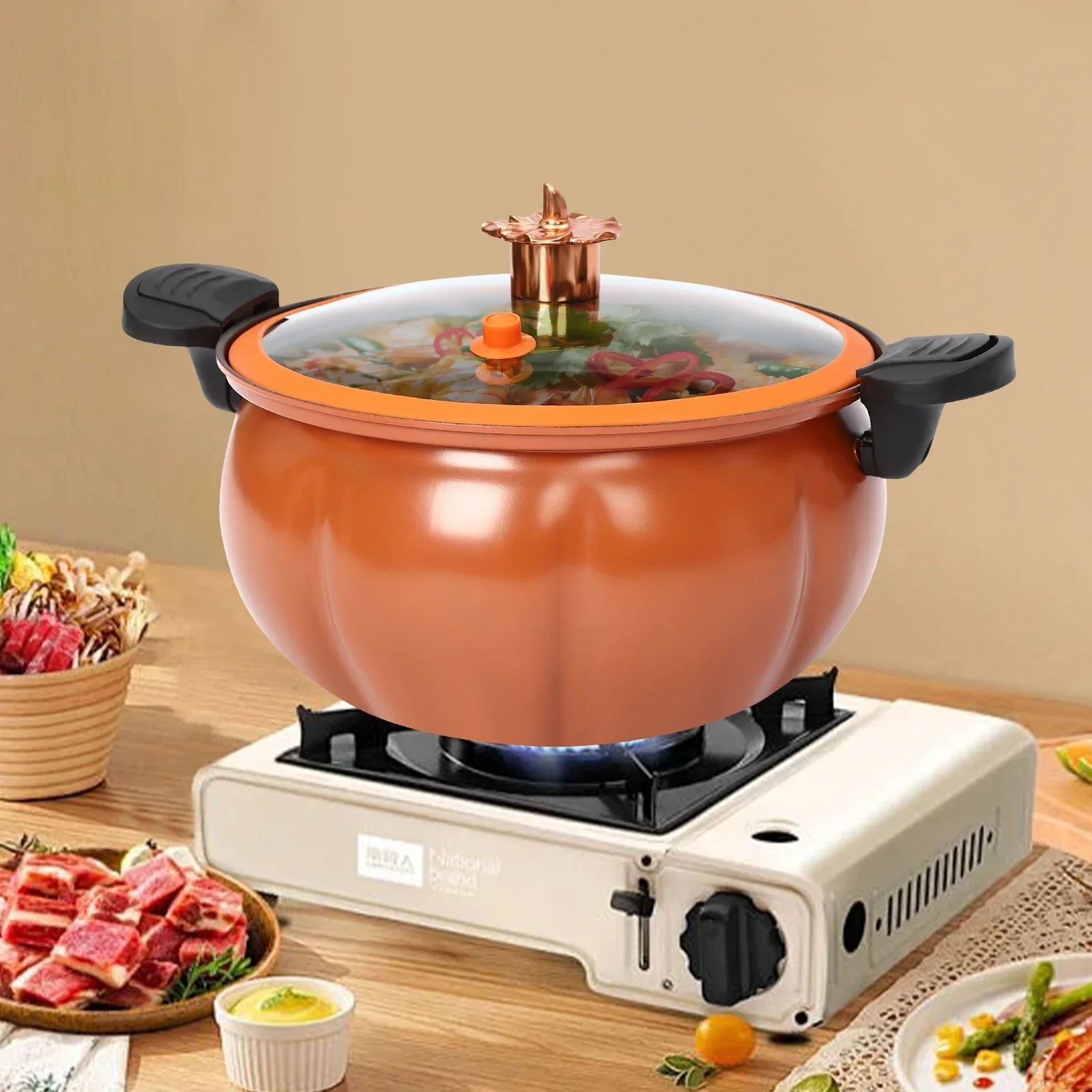 Panci Tekanan Mikro Bentuk Labu 8L, Panci Masak Anti Lengket dengan Gagang Anti Selip & Tutup Transparan, Panci Masak Tekanan