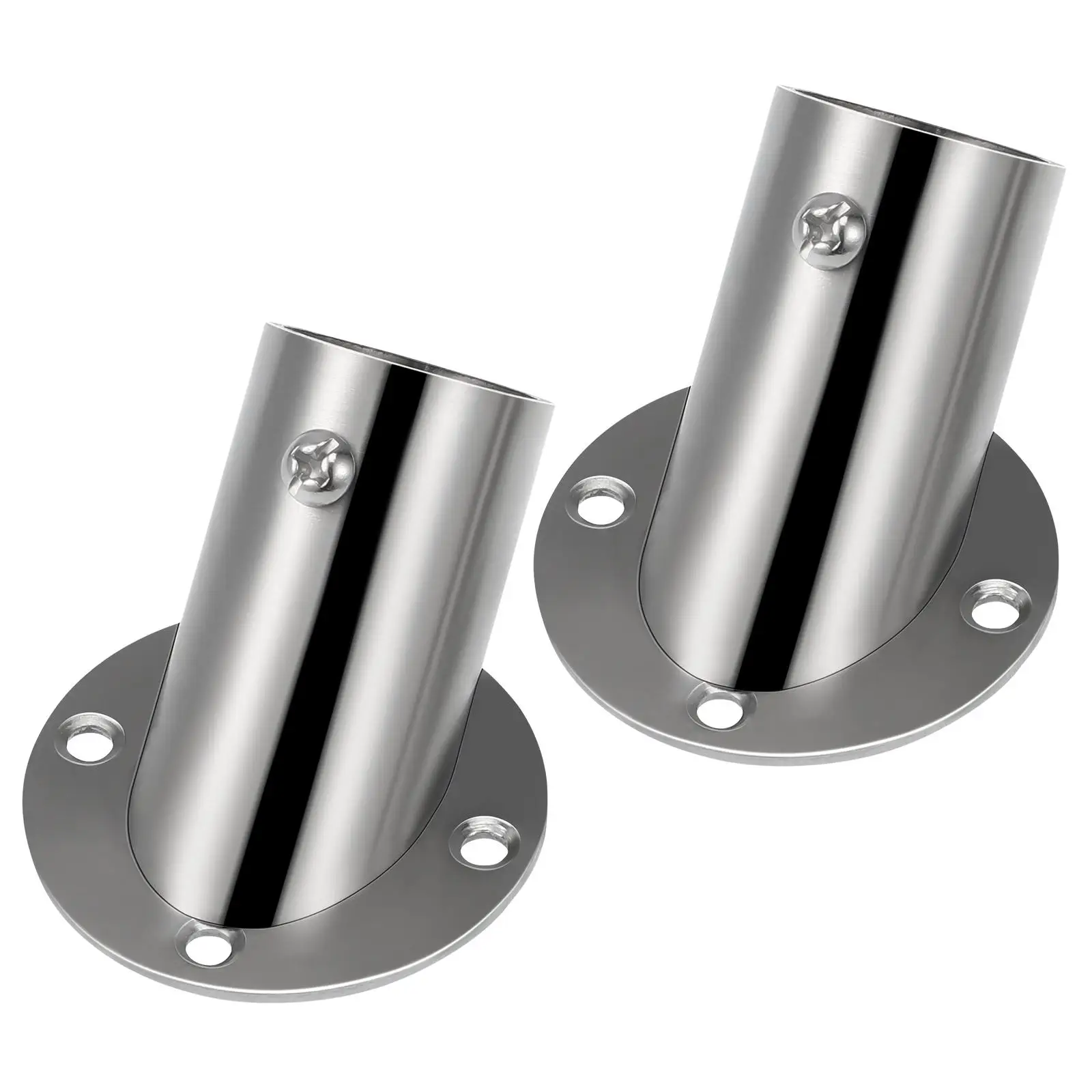 

2 Pcs Angle Flange Base Shower Curtain Socket Wardrobe Rod Bracket Support Closet Holder Stainless Steel Silver