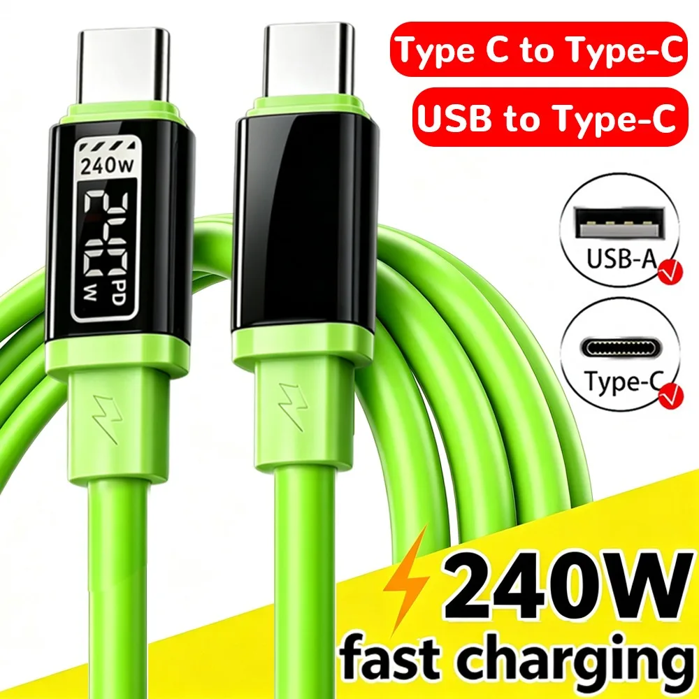 PD 240W Cable Super Fast Charging USB Type C to Type C Silicone Cable For iPhone 18 17 Pro Samsung Xiaomi Quick Charging Cable