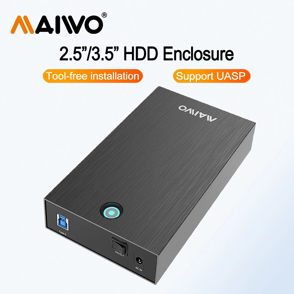 

Корпус внешнего жесткого диска MAIWO 5 Гбит/с SATA III на 3,5/2,5-дюймовый SATA SSD HDD USB 3.0 с адаптером питания UASP 12 В, совместимый