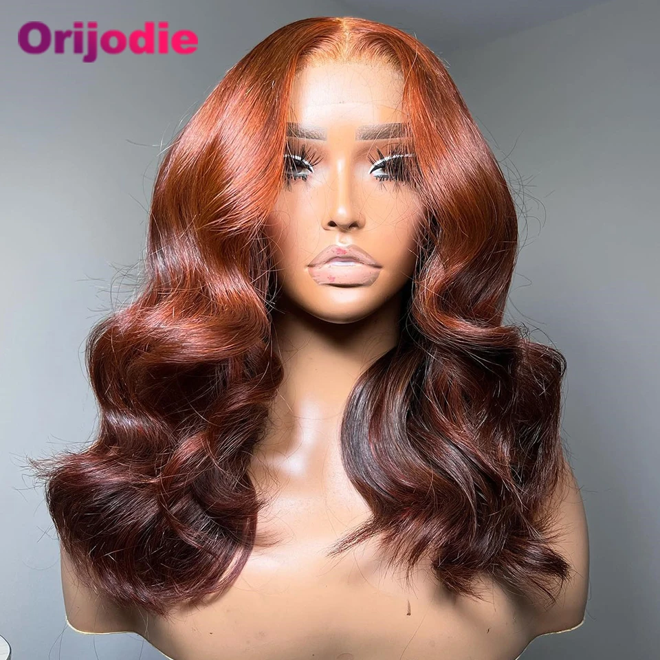 

Ombre Orange Brown 13x4 Full Lace Frontal Human Hair Bob Wigs Pre Plucked Transparent Short Wavy Bob Wig for Women Pre Plucked