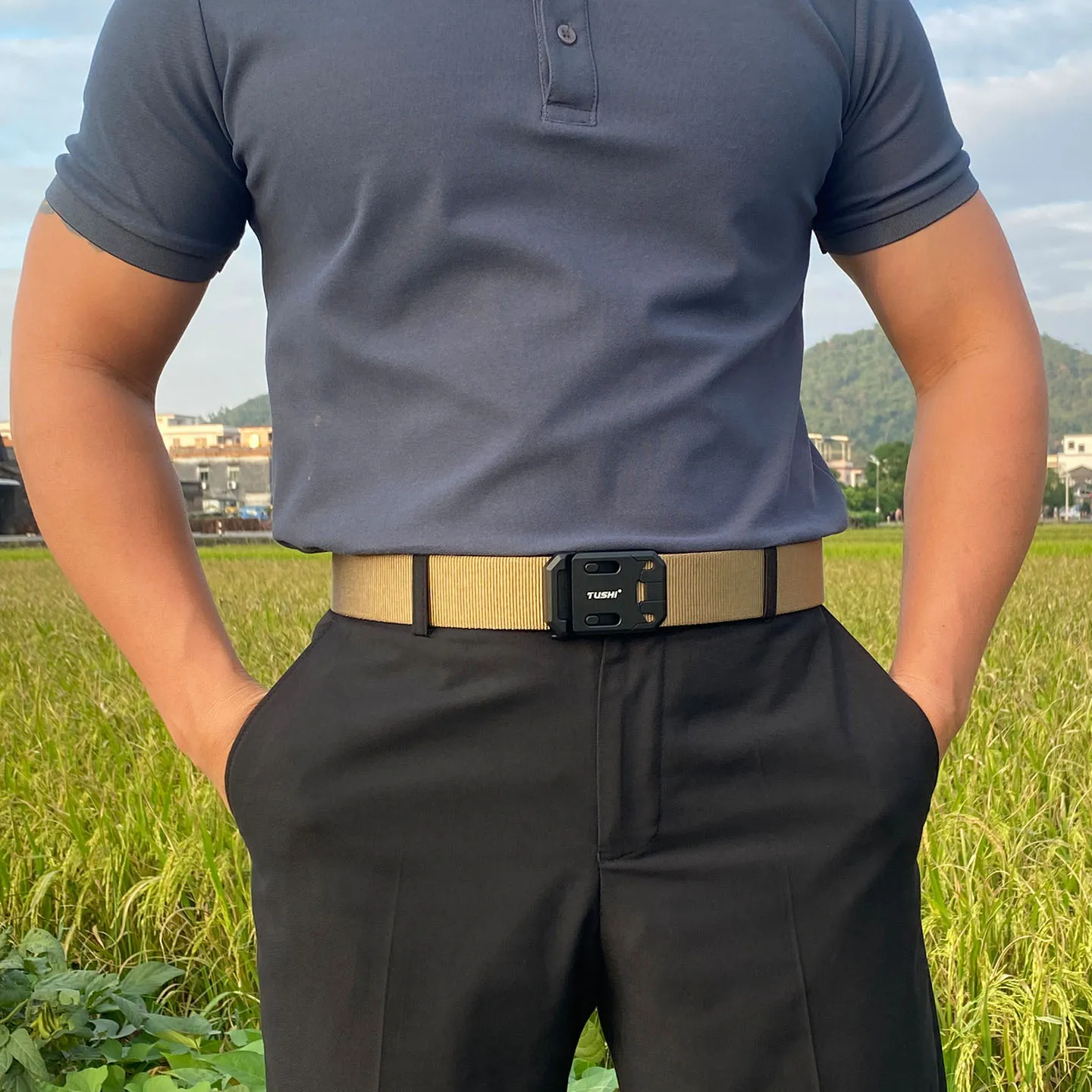 Tactical automatic buckle nylon bag stainless steel belt woven hanging gun belt shooting training pants belt