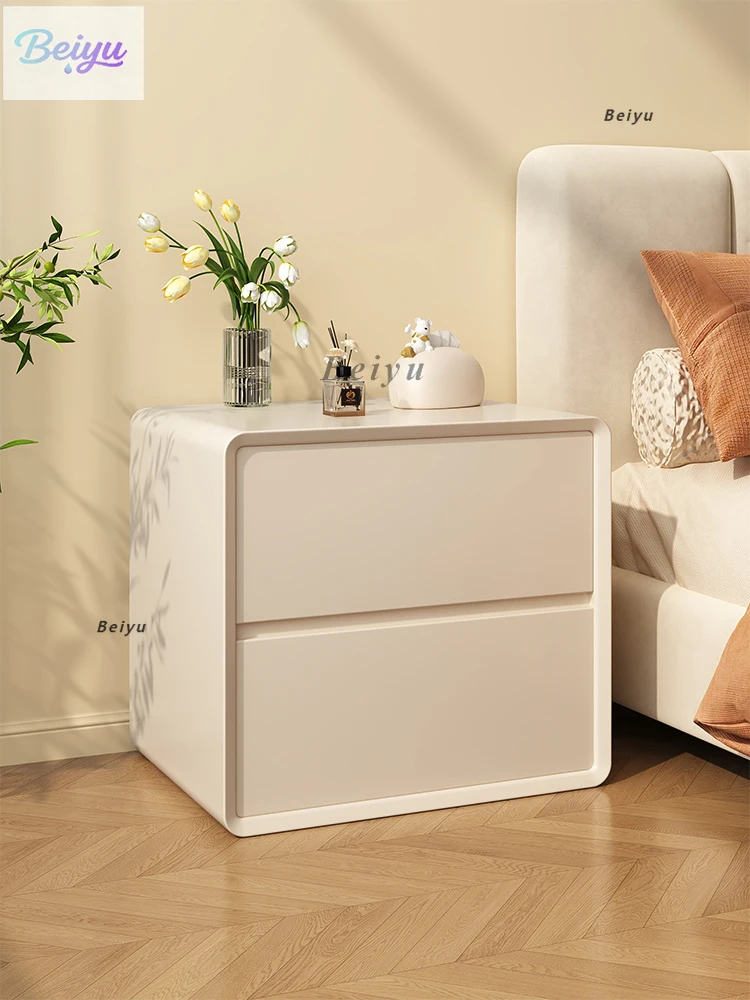 

Cream wind bedside table Simple modern solid wood bedside cabinet Free installation Floor-to-ceiling household bedroom cabinet S