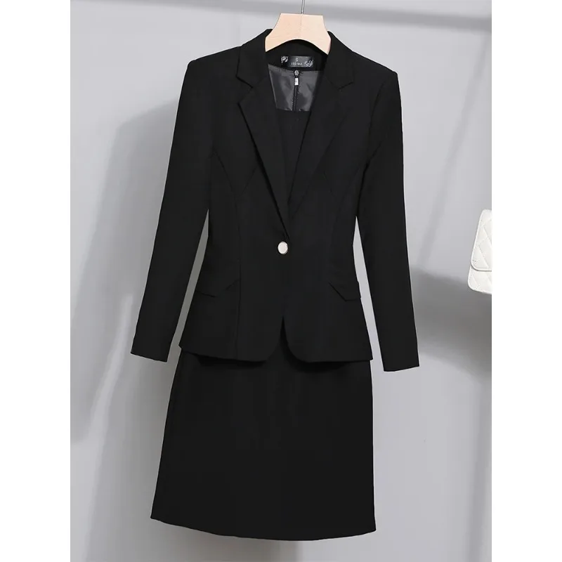 Ensemble blazer et robe de Rhpour femmes, jupe bleue imbibée, vêtements de travail, document solide, robe de Rhformelle, téléchargement d'affaires, printemps, 2 pièces