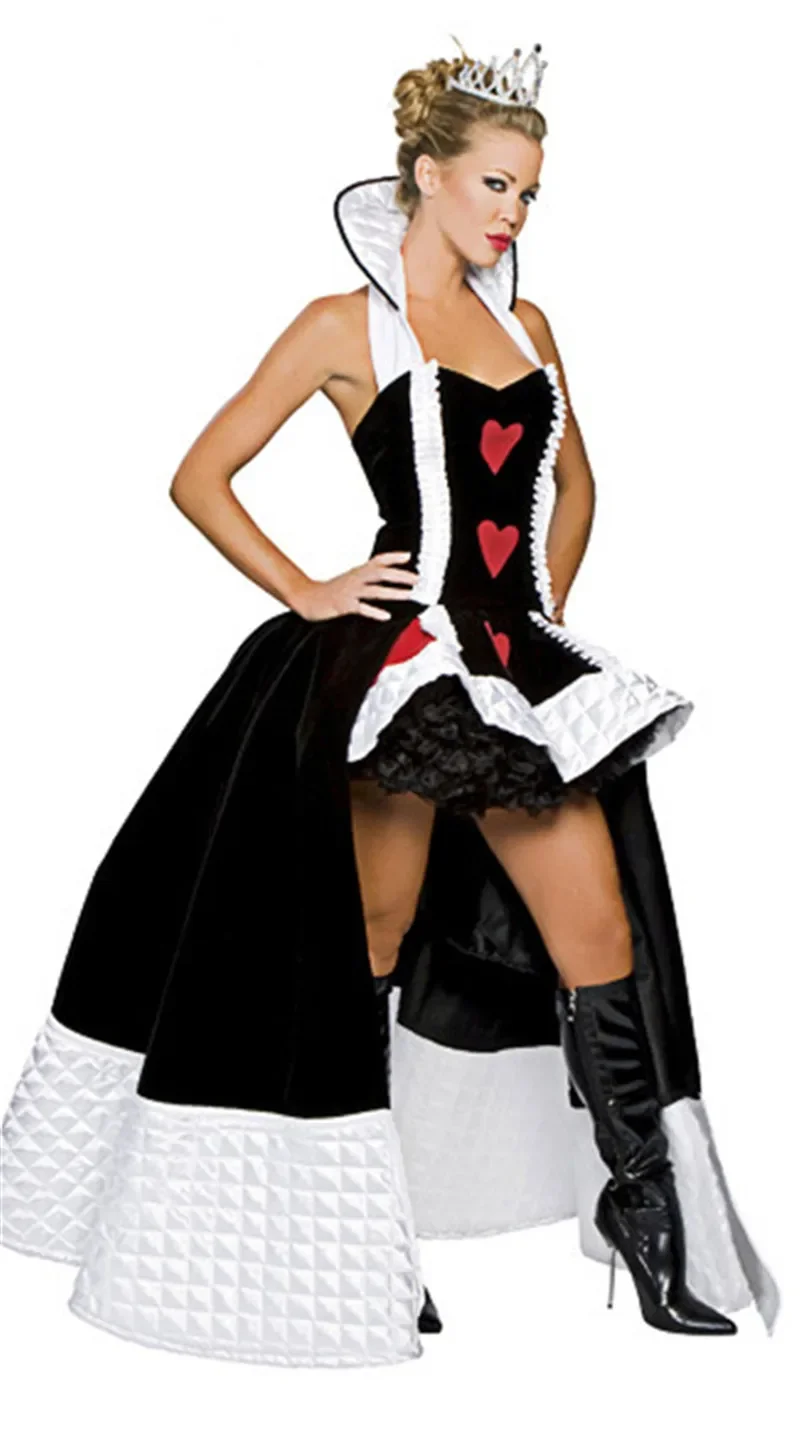 Adult Queen of Hearts Costumes Alice In Wonderland Women Fancy Dress with Crown