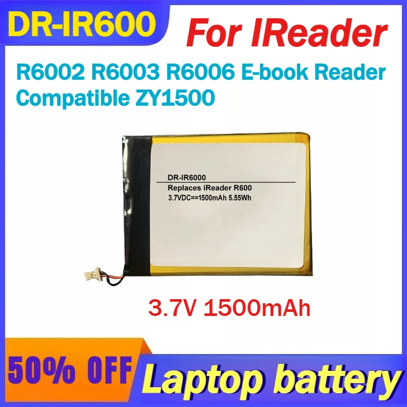 

DR-IR600 3.7V 1500mAh Battery For IReader R6002 R6003 R6006 E-book Reader Compatible ZY1500 Rechargeable Batteries