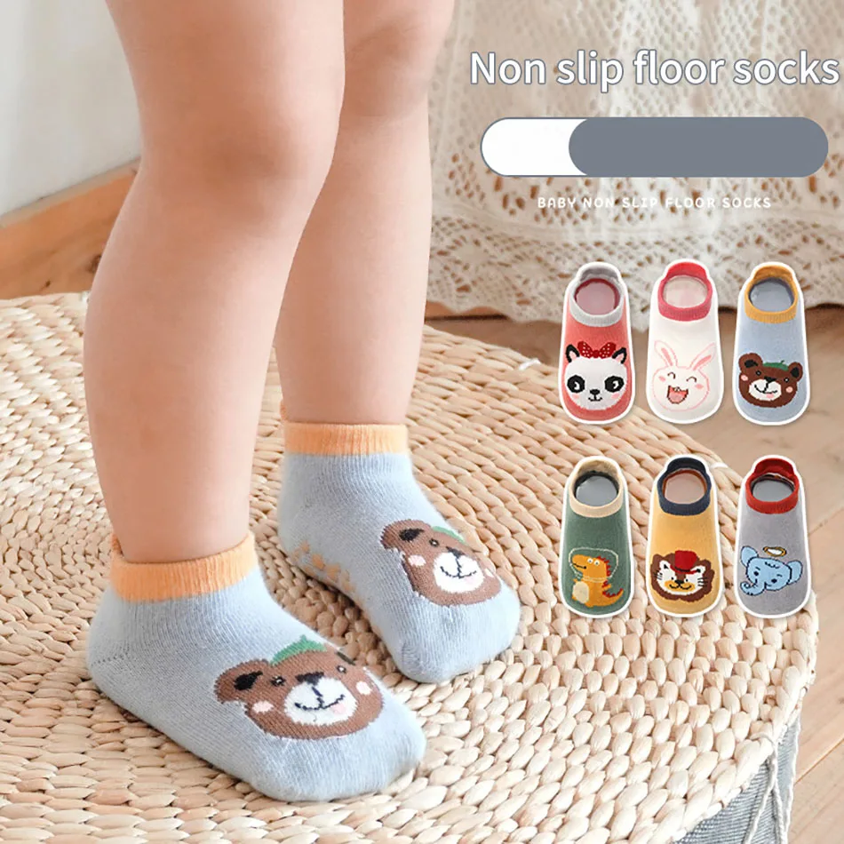 Adorable and Safe Cartoon Pattern Printed Low Cut Socks Anti Slip Suitable Newborns and Toddlers Practice Bouncing and Crawling