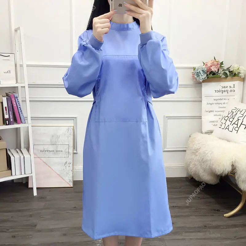 S-XXL Women Uniform Cotton Nursing Clothes Overalls Shirt Long Sleeve Doctor Workwear Isolation Clothing Oral Surgery Uniform