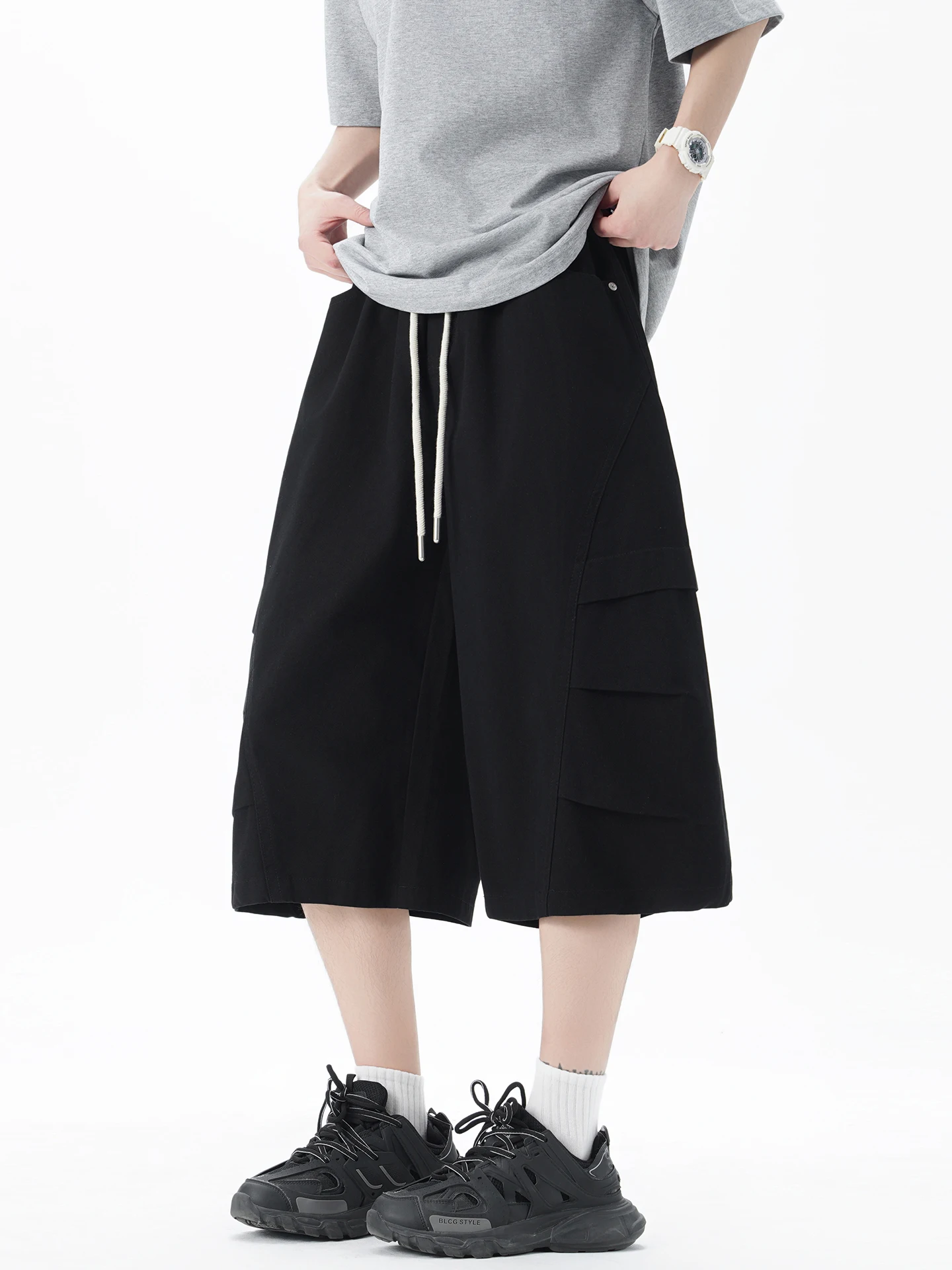 

Nuthink American Retro Loose Workwear Seven-Foot Pants orts Trendy Brand Elastic Pure Cotton Summer New Men's Casual Pants