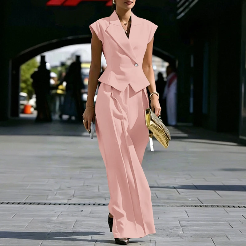 ZANZEA Sommer-Plissee-Outfits für Damen, Büro-Damen-Sets mit Umlegekragen, Hosenanzüge in Unifarben mit V-Ausschnitt, Elegante Passende Sets 2026