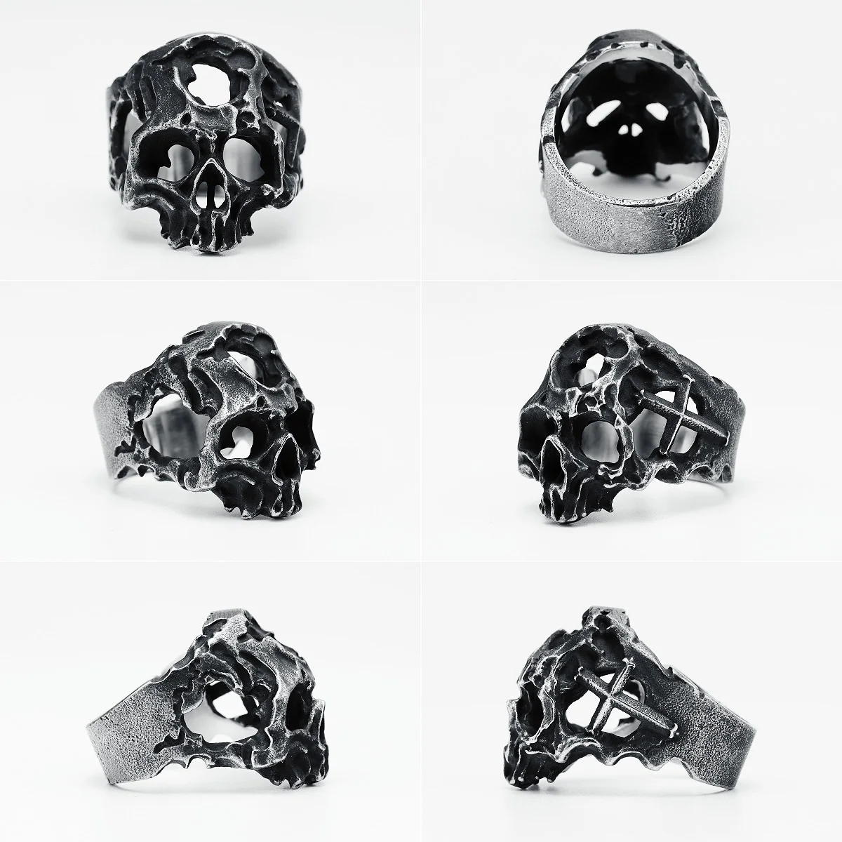 Hollow Skull Men Ring 316L Stainless Steel Weathering Cranium Rock HipHop Party for Biker Rider Male Boyfriend Jewelry Best Gift