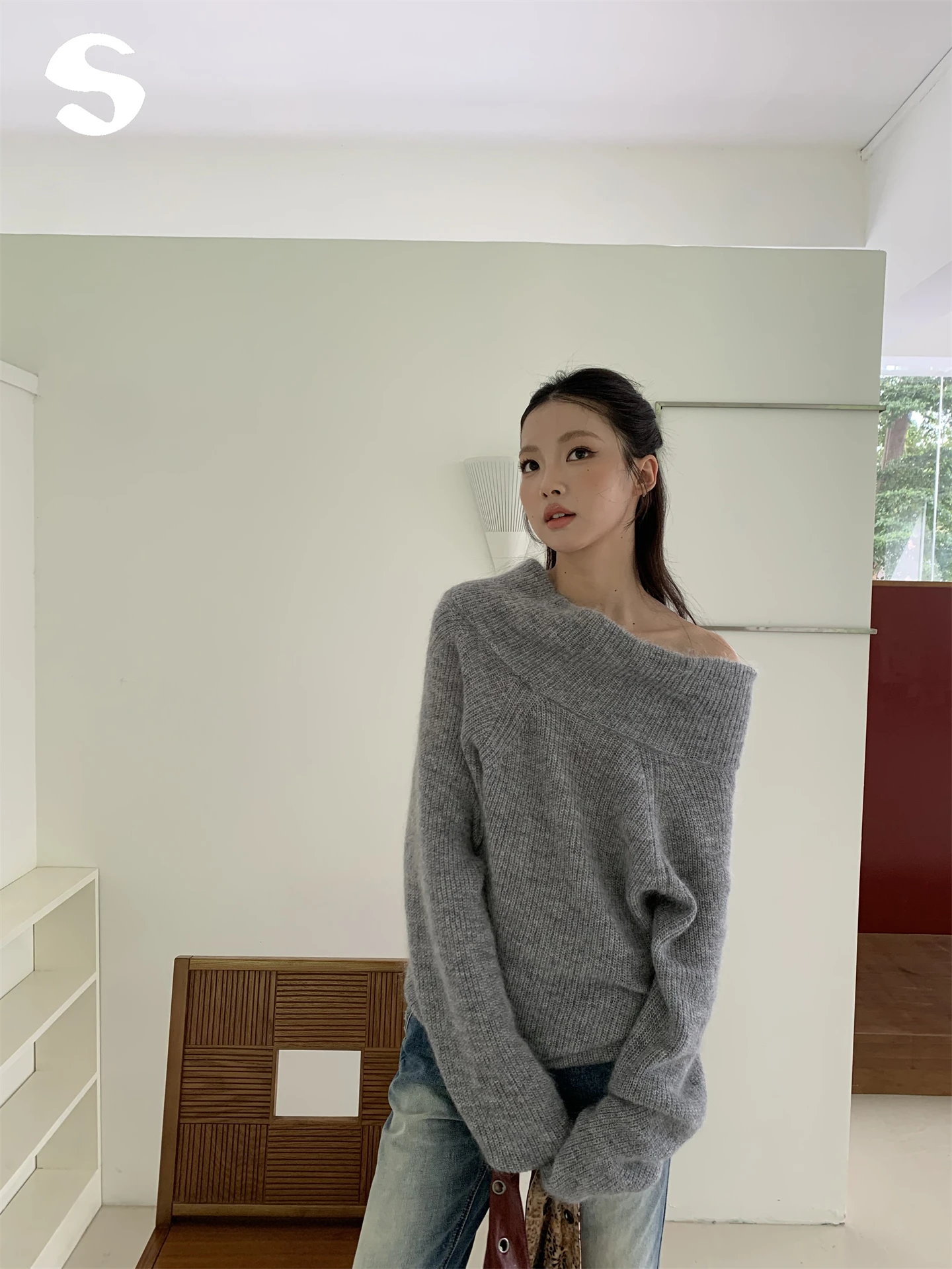 

Sp at осень-зима вязаный свитер женский Faion oulder открытый дизайн универсальный Sli Long Sve теплый термобелье