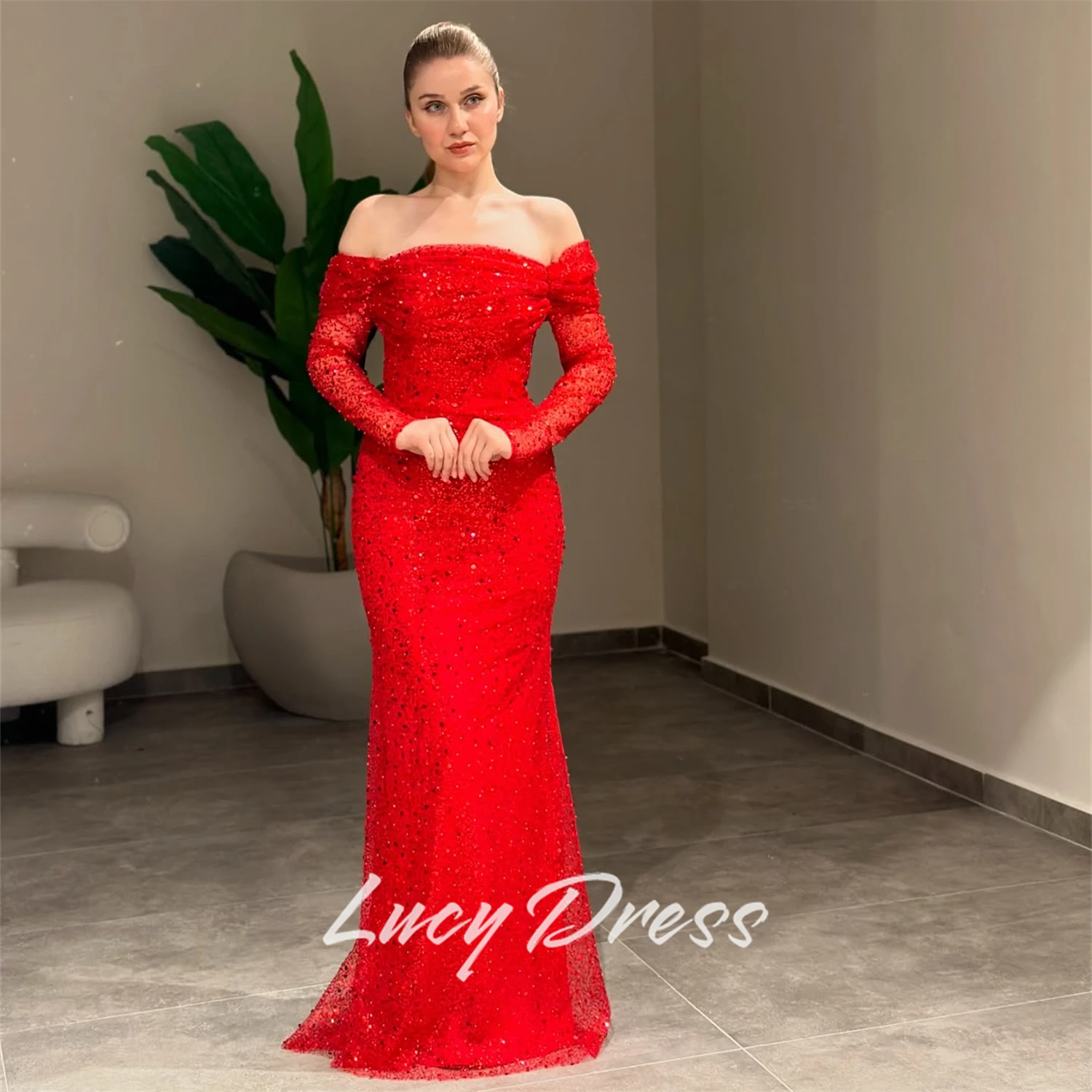 

Lucy Customized Mermaid Dresses for Special Occasions Wedding Party Dresses Glitter Fabric Evening Prom Dresses Happy Sharon