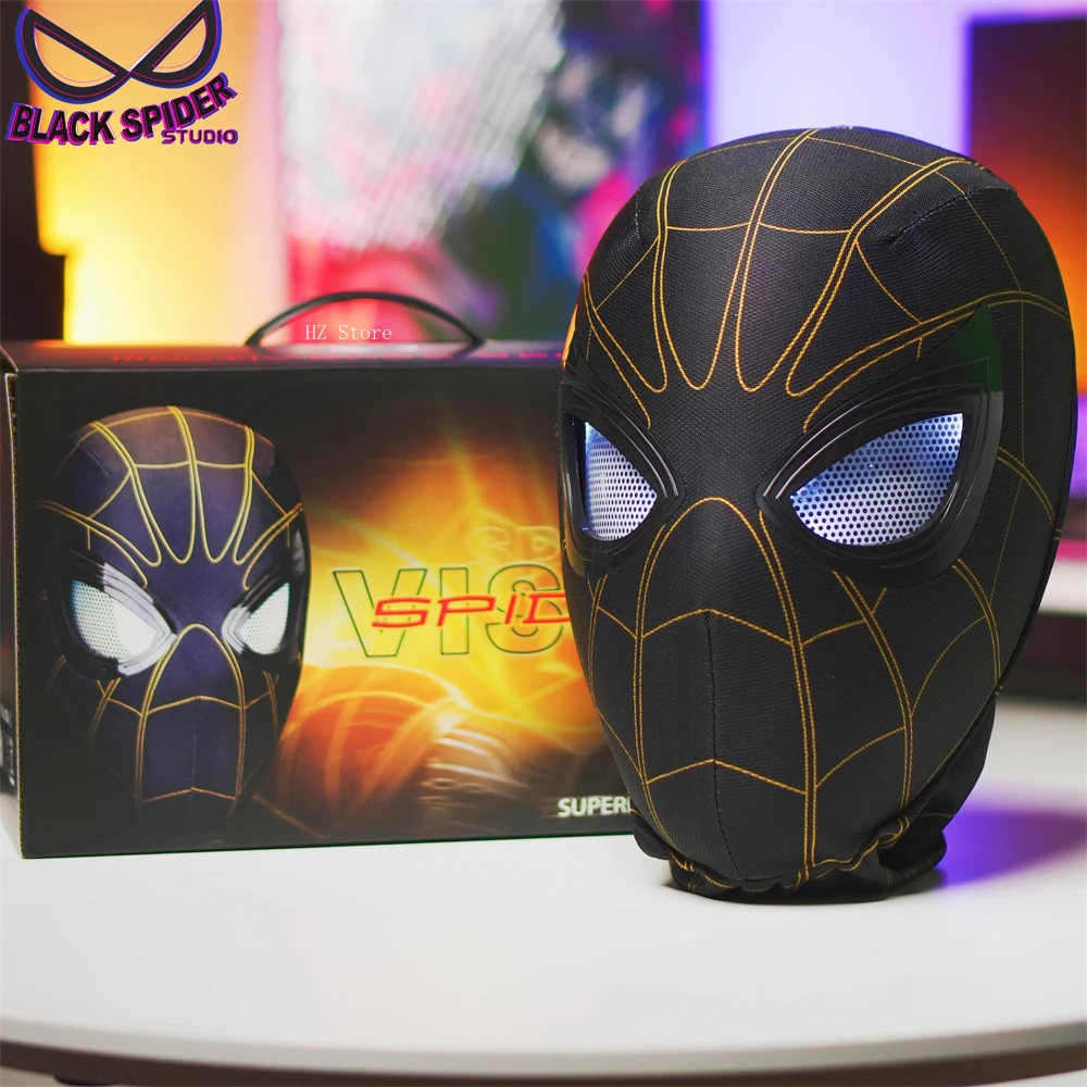 

Marvel 1:1 Electric Remote Control Spider-Man Mask Role Play Black Gold Spiderman Cosplay Helmet for Birthday New Year Gift