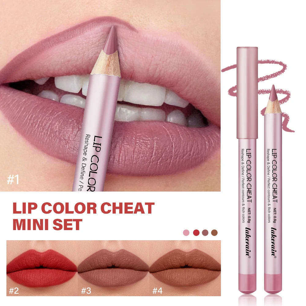 Set di matite per labbra in stick di legno opaco a 4 colori Set di matite per labbra colorate idratanti, portatili, lisci e di lunga durata