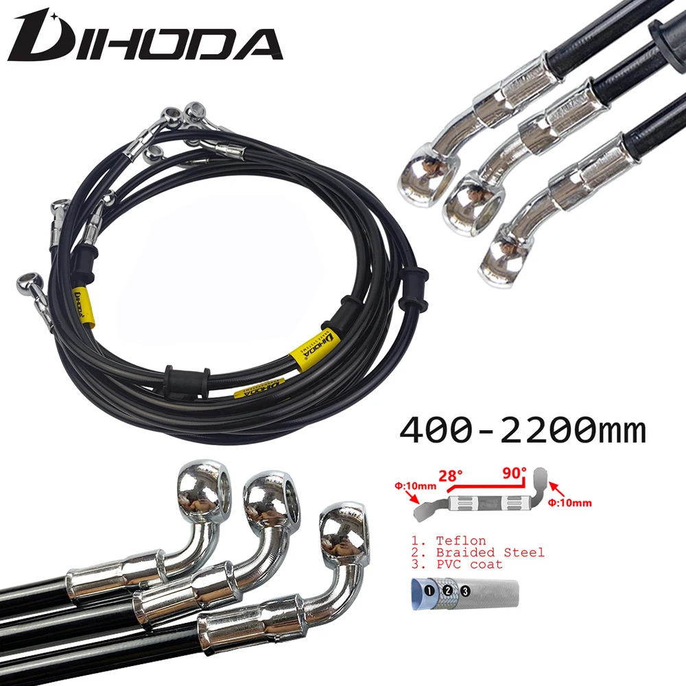 28 & 90 degre Black Hydraulic Brake Hose DOT oil Pipe Line Braided Cable M10 Banjo 400 To 2200mm For dirtbike Yamaha Honda drz