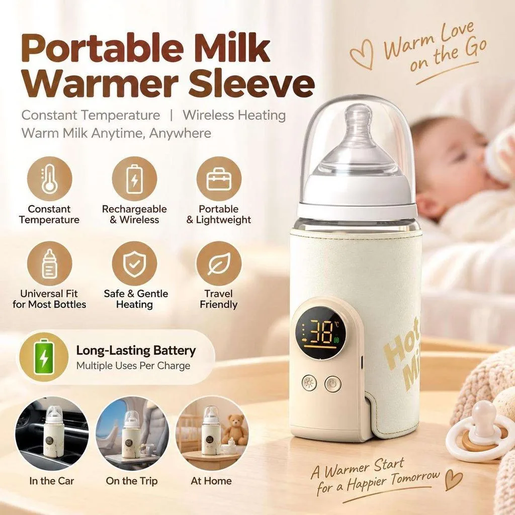 Scaldabiberon portatile wireless, batteria da 10000mAh, 6 livelli di temperatura, 360° ° Scaldabiberon Rapido con Display Digitale e Luce Notturna, Funzione di Spegnimento Automatico Senza Acqua