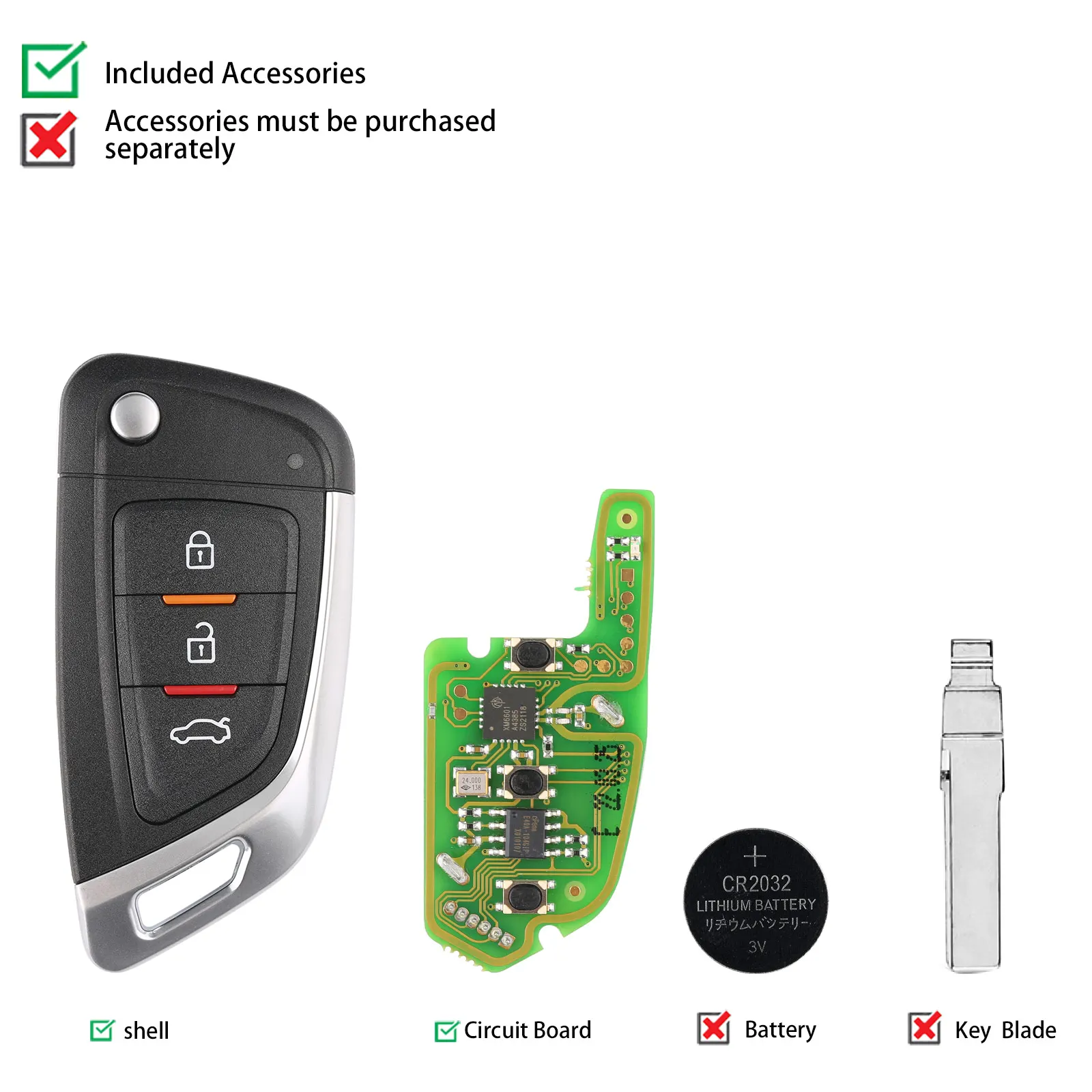 5 pz/lotto XHORSE XKKF02EN chiave universale per auto a distanza con 3 pulsanti per strumento chiave VVDI (versione inglese)