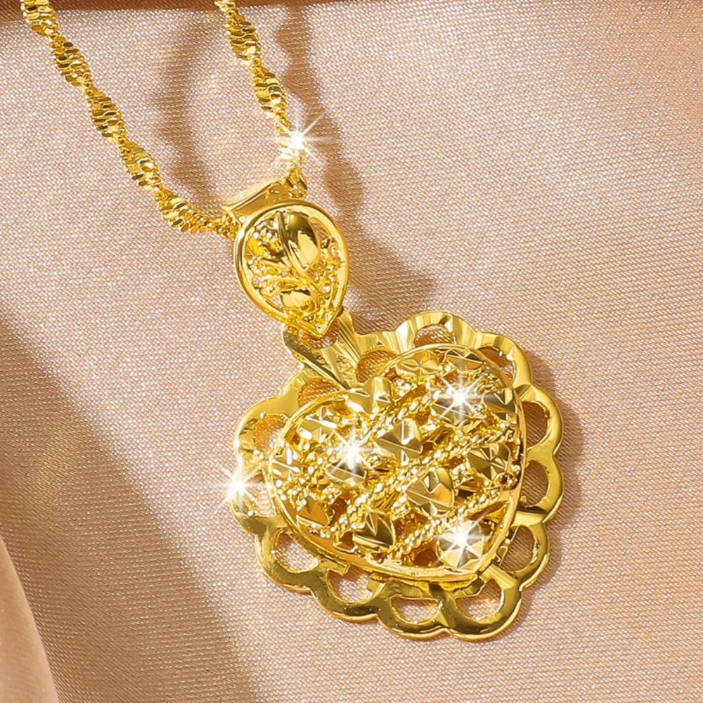 

Luxury 24K 9999 Pure Gold real gold Women's Hollow Love Pendant Necklace