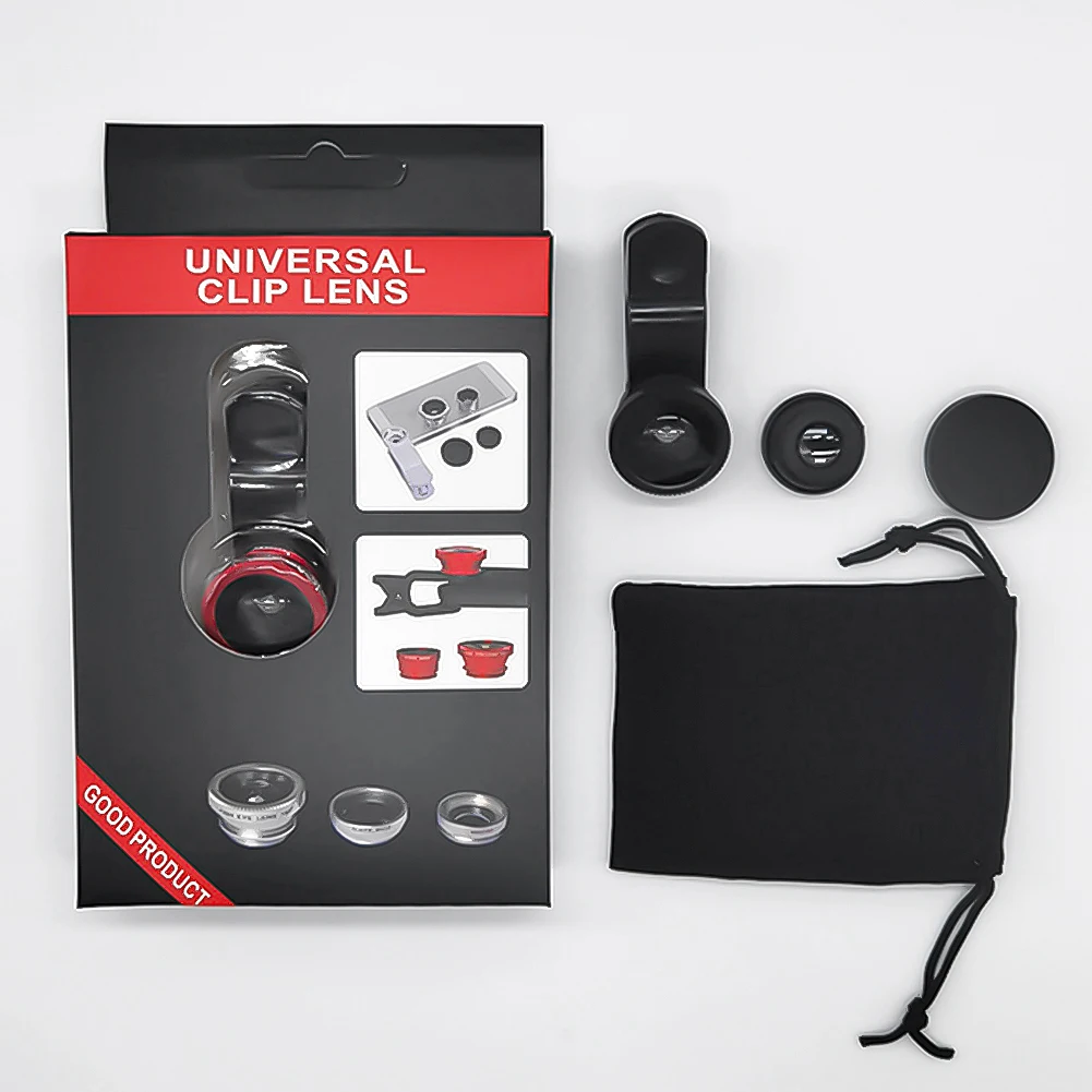 Lensa Ponsel 3 in 1 Clip On 180 °   Lensa Mata Ikan+0.67X Sudut Lebar+ Lensa Makro Klip Kit Lensa Kamera untuk Smartphone
