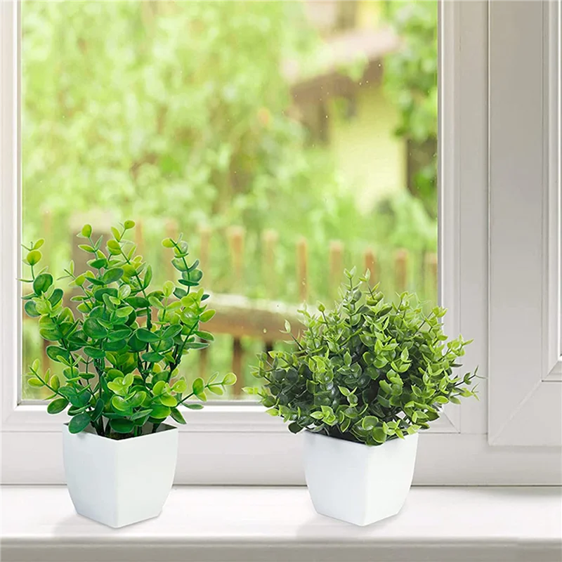 AT29-6 Pack Fake Plants In Pots Artificial Eucalyptus Plant Mini Potted Faux Plants Indoor Small Plastic Wheat Grass Shrubs - view 2