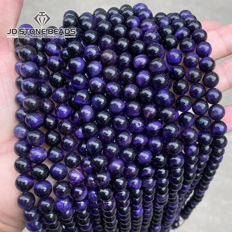 

5A Quality Dyed Color Purple Tiger Eyes Stone Beads Smooth Round Loose Spacer Buddha Bead For Jewelry Making Diy Bracelet