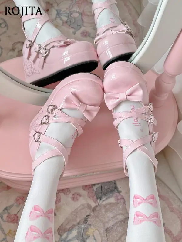 

Lolita Shoes Cute Girl Doll Feel Wedge Heel Doll Vintage Feel Bare Part Lace-up Solid Color High Heel Single Shoes Spring Autumn