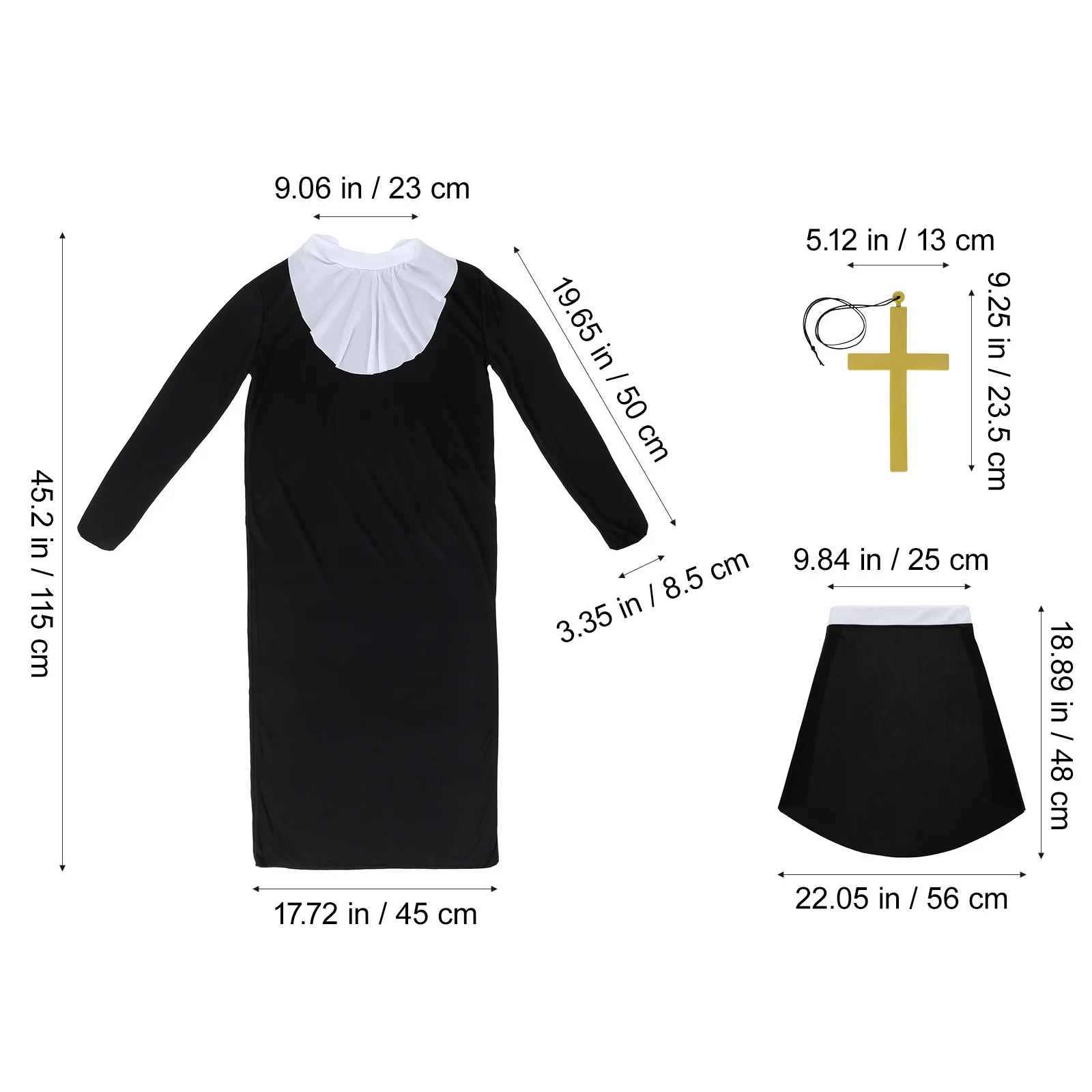 مجموعة أزياء راهبة للنساء للهالوين زي تنكري ديني رعب مع غطاء محرك السيارة رداء ذهبي متقاطع فستان مخيف