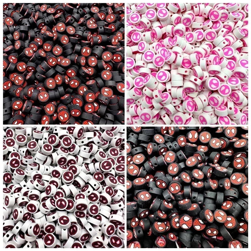 30 Piezas de Cuentas de Arcilla Polimérica de 10mm con Diseño de Marvel, Cuentas de Anime para Hacer Joyería, Pulseras y Collares de Spiderman