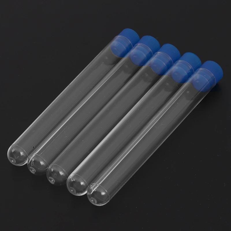 Hot 200Pcs Clear Plastic Test Tubes With Blue Screw Caps Sample Containers Bottles Push Caps 12X60mm