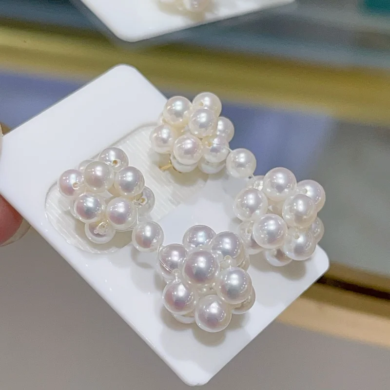 

SGARIT Real 18K Gold Natural Pearl Earrings Au750 Stud Earrings Hand Woven French Lazy Style Anti-Allergy Earrings for Women